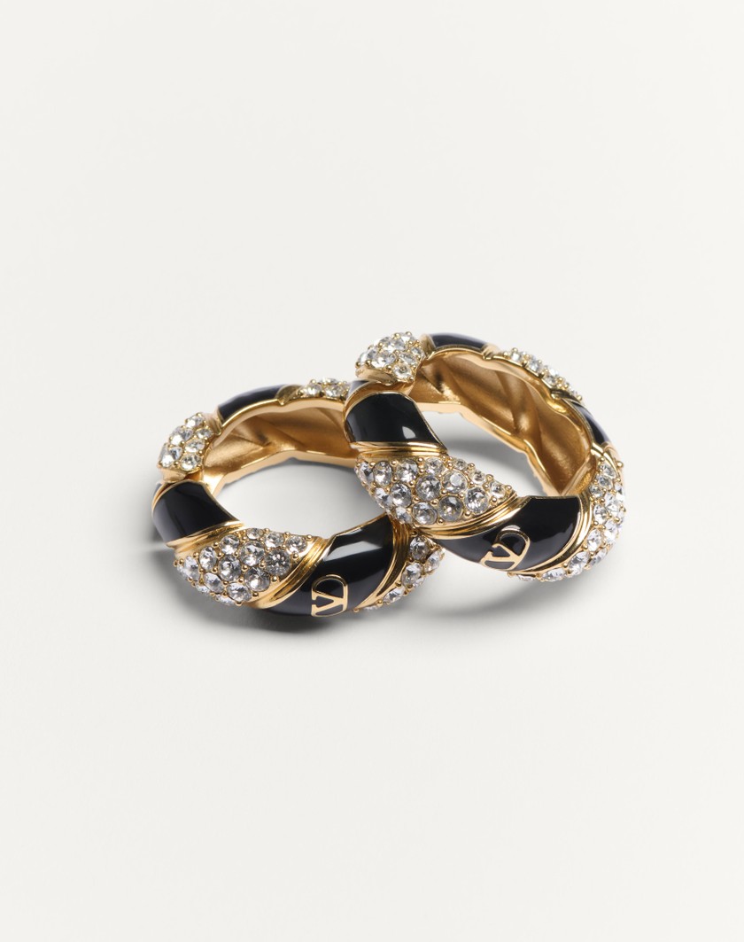 Valentino Handbags Orecchini Valentino Garavani Pas Plus In Metallo Smalto Perla E Cristalli Swarovski® per Uomo in Oro/nero/crystal | Valentino IT Hotsell