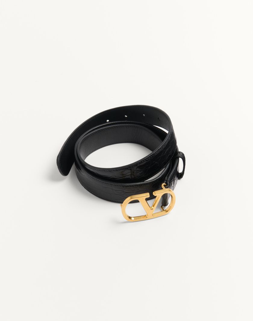 Valentino Handbags Cintura Vlogo Signature In Coccodrillo 30 Mm per Uomo in Nero | Valentino IT Moda