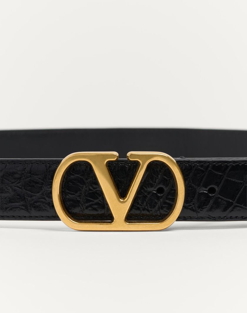 Valentino Handbags Cintura Vlogo Signature In Coccodrillo 30 Mm per Uomo in Nero | Valentino IT Moda
