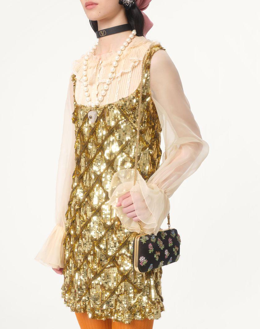 Valentino Handbags Abito Corto In Tulle Illusione Ricamato per Donna in Avorio/oro | Valentino IT Italia