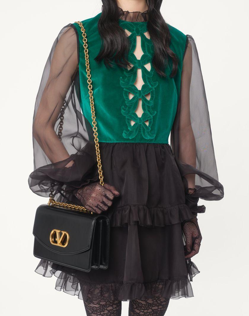 Valentino Handbags Abito Corto In Organza Ricamato per Donna in Nero/verde | Valentino IT Nuovo