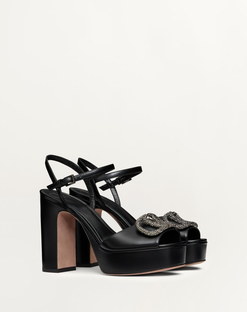 Valentino Handbags Sandalo Con Plateau Vlogo Signature In Vitello 115mm per Donna in Nero | Valentino IT Qualità