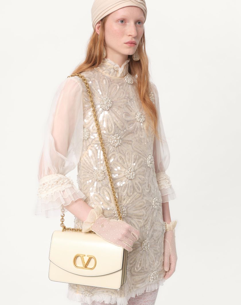 Valentino Handbags Abito Corto In Organza Ricamato per Donna in Grigio Perla | Valentino IT Promozione