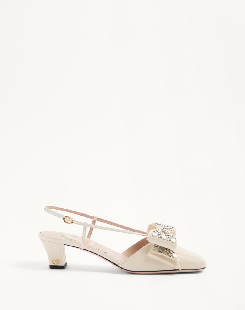 Valentino Handbags Décolleté Slingback Bowow In Capretto Con Specchi E Cristalli 45mm per Donna in Avorio/silver | Valentino IT Spedizione Gratuita