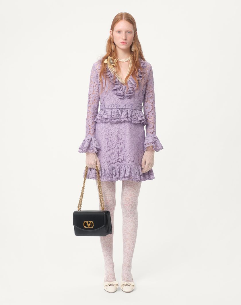 Valentino Handbags Abito Corto In Heavy Lace per Donna in Lavanda | Valentino IT Qualità Garantita