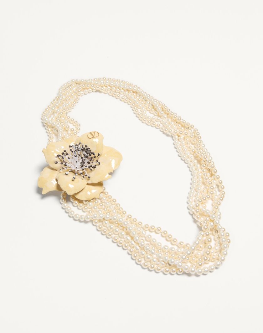 Valentino Handbags Collana Fleur Lumineuse In Metallo Smalto Perle E Tessuto per Donna in Multicolor | Valentino IT Offerta Anniversario