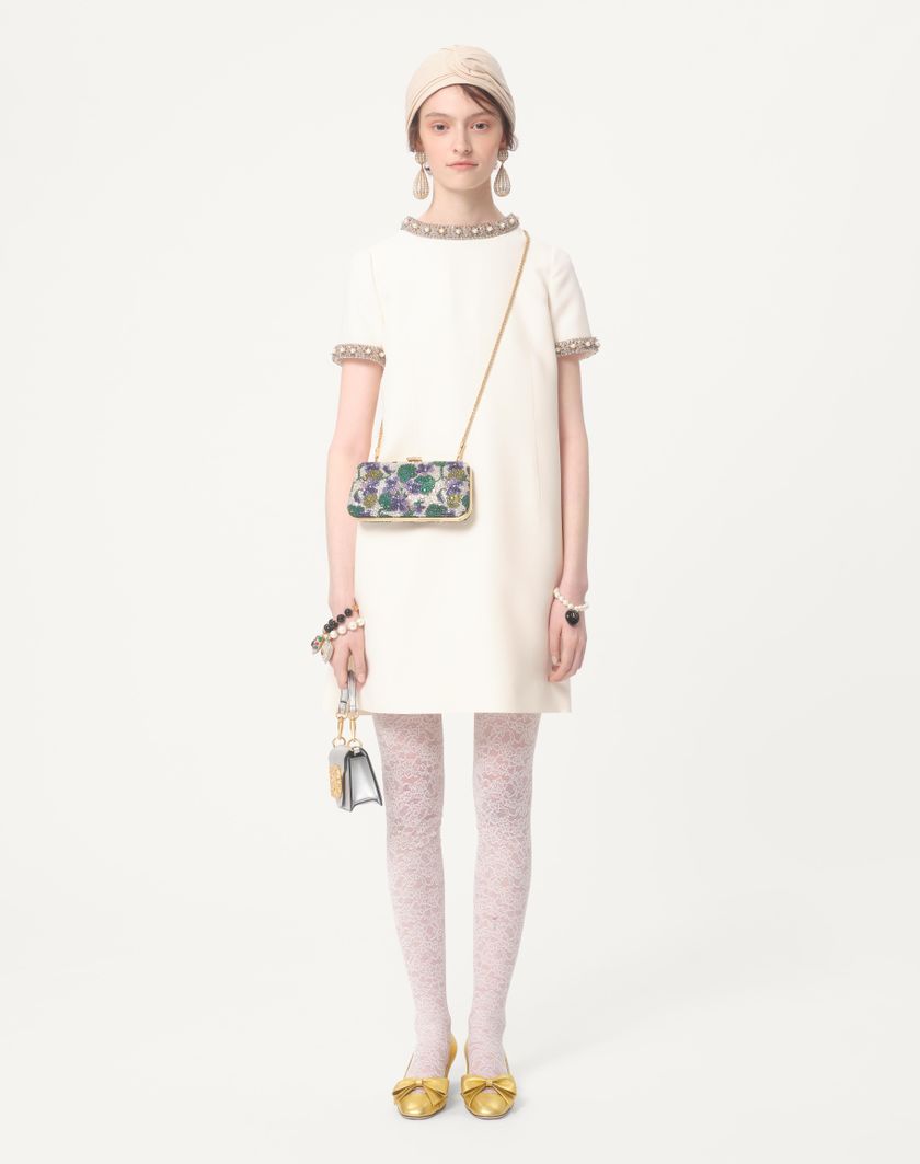 Valentino Handbags Abito Corto In Crepe Couture Ricamato per Donna in Avorio/multicolor | Valentino IT Convenienza