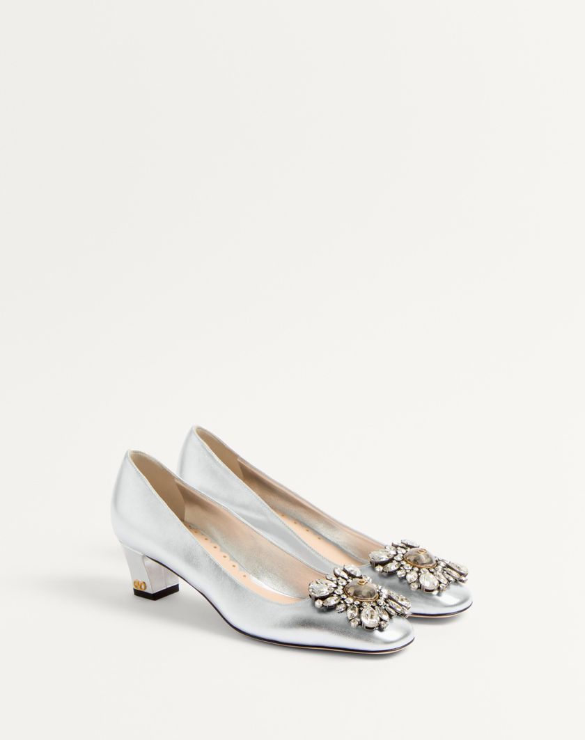 Valentino Handbags Décolleté Preshoes In Nappa Laminata Con Cristalli 45mm per Donna in Silver | Valentino IT Offerta