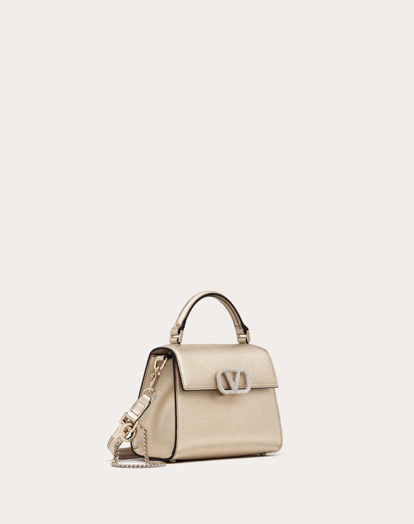 Valentino Handbags Borsa A Mano Mini Vsling In Vitello Granato Metallizzato per Donna in Platino/crystal | Valentino IT Italia