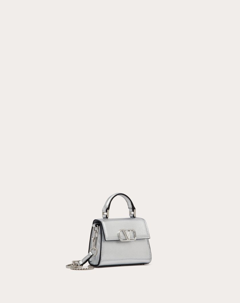 Valentino Handbags Borsa A Mano Micro Vsling In Vitello Granato Metallizzato per Donna in Argento | Valentino IT Pezzi Unici