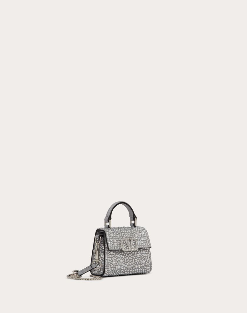 Valentino Handbags Borsa A Mano Micro Vsling Ricamata per Donna in Grigio/crystal | Valentino IT Qualità Garantita