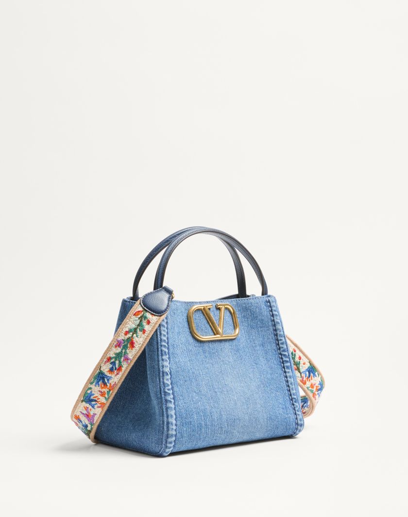 Valentino Handbags Borsa A Mano Media Valentino Garavani Alltime In Denim Con Tracolla Nastro Ricamato per Donna in Denim/worker/multicolor | Valentino IT Negozi Online