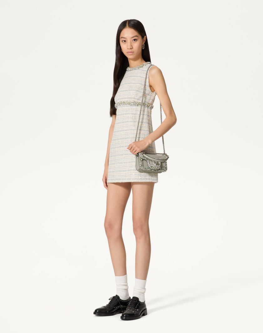 Valentino Handbags Borsa Piccola A Spalla Valentino Garavani Locò Ricamata per Donna in Crystal/grigio | Valentino IT Moda