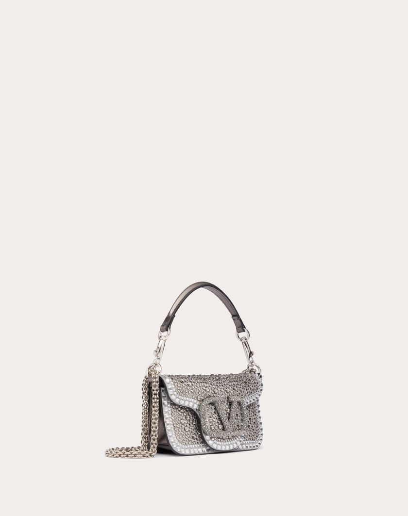 Valentino Handbags Borsa Piccola A Spalla Valentino Garavani Locò Con Strass per Donna in Crystal/nero/antracite | Valentino IT Italy
