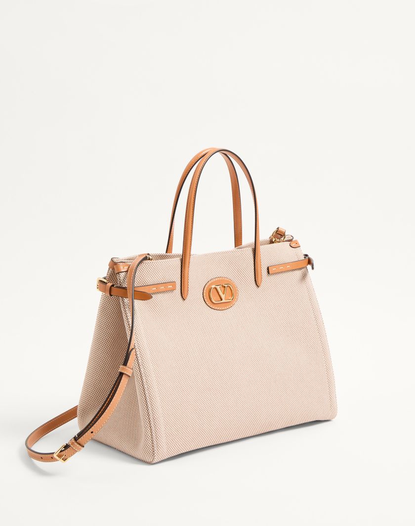 Valentino Handbags Borsa Shopping Media Valentino Garavani Antibes In Canvas per Donna in Naturale/tabacco | Valentino IT Flash Sale