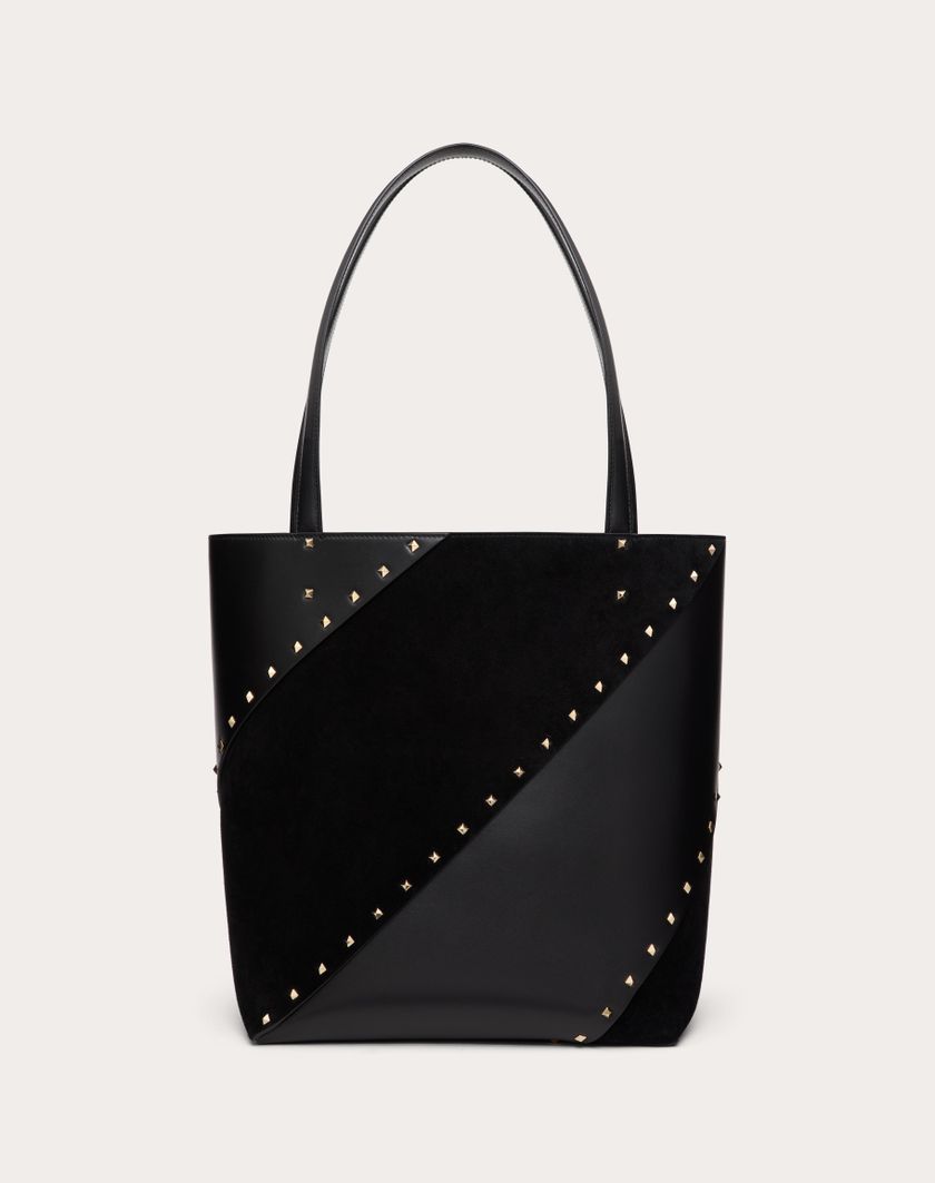 Valentino Handbags Borsa Shopping Valentino Garavani Valentino Garavani Rockstud Wispy In Vitello E Camoscio per Donna in Nero | Valentino IT