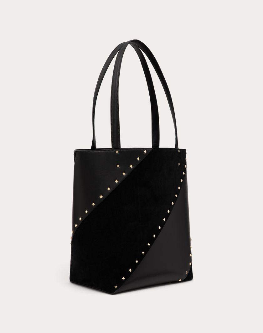 Valentino Handbags Borsa Shopping Valentino Garavani Valentino Garavani Rockstud Wispy In Vitello E Camoscio per Donna in Nero | Valentino IT In Saldo