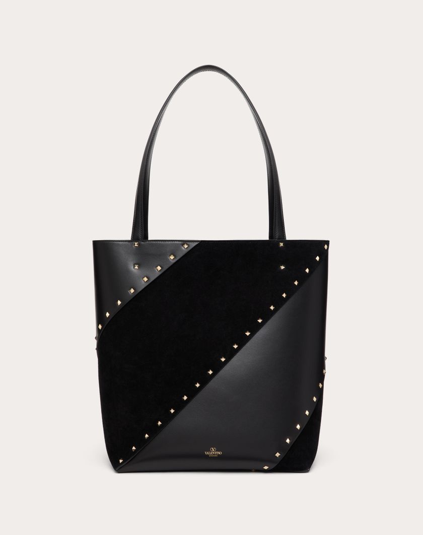 Valentino Handbags Borsa Shopping Valentino Garavani Valentino Garavani Rockstud Wispy In Vitello E Camoscio per Donna in Nero | Valentino IT In Saldo