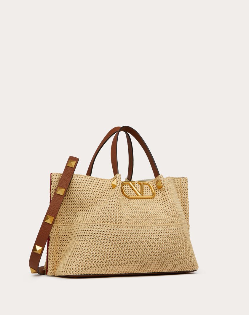 Valentino Handbags Borsa Shopping Media In Rafia Sintetica per Donna in Selleria/naturale/rouge Pur | Valentino IT Offerta migliore