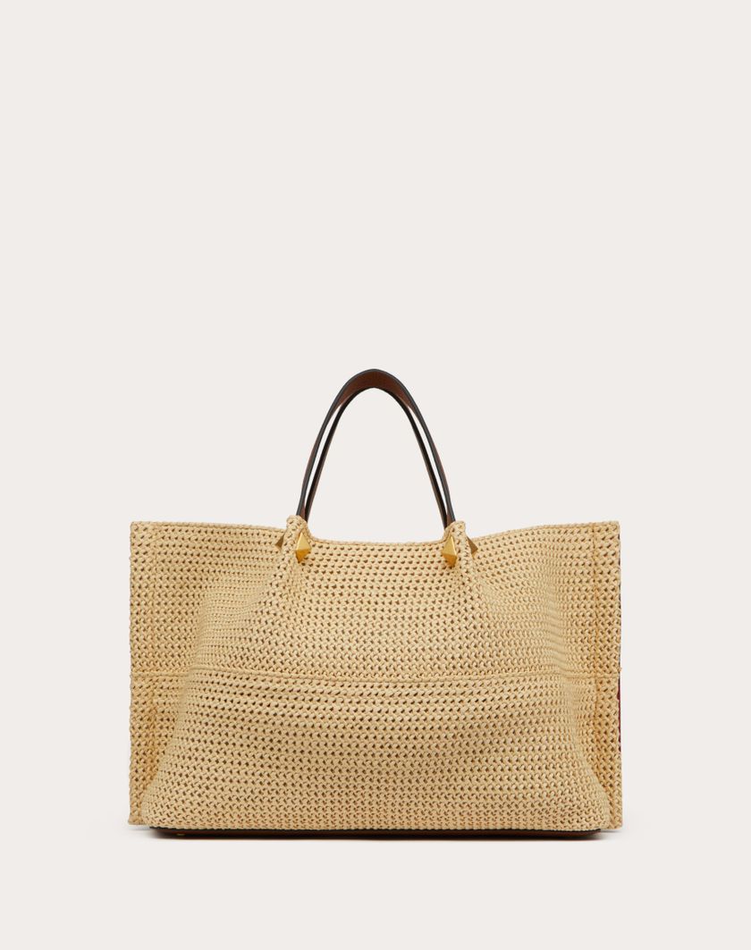 Valentino Handbags Borsa Shopping Media In Rafia Sintetica per Donna in Selleria/naturale/rouge Pur | Valentino IT Offerta migliore