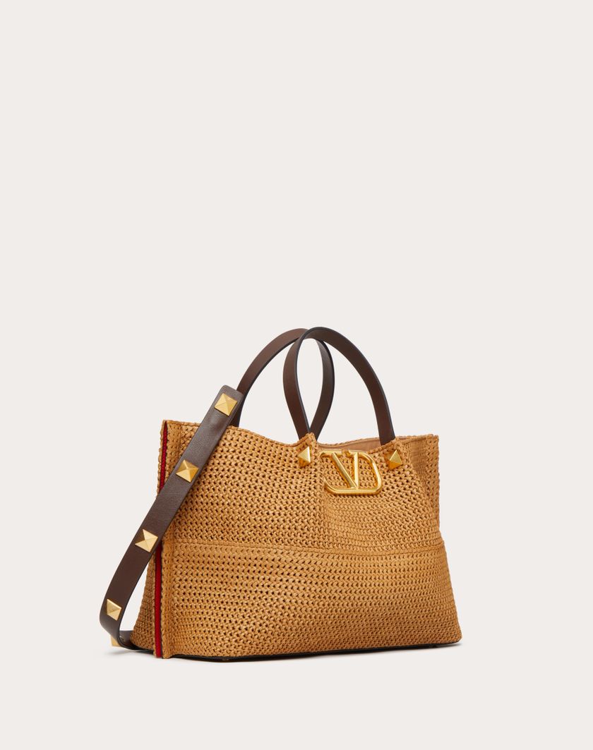 Valentino Handbags Borsa Shopping Media In Rafia Sintetica per Donna in Biscotto/cioccolato | Valentino IT 2025