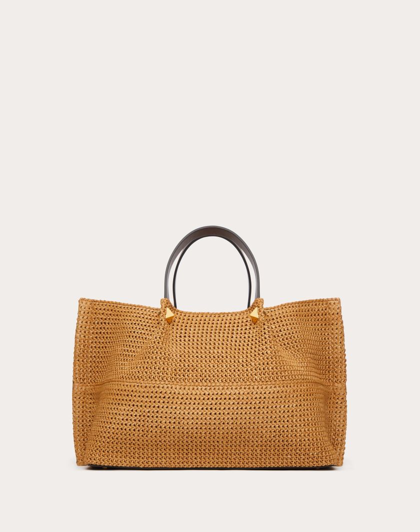 Valentino Handbags Borsa Shopping Media In Rafia Sintetica per Donna in Biscotto/cioccolato | Valentino IT 2025