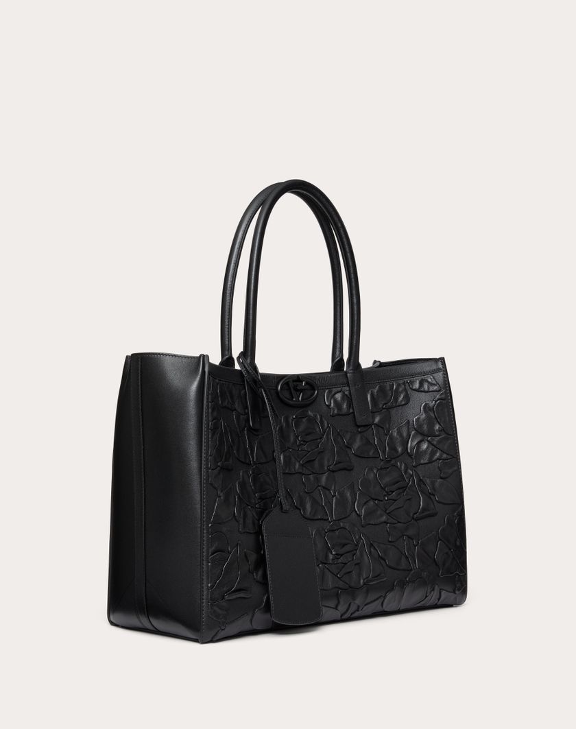 Valentino Handbags Borsa Shopping Media Vlogo Locker Tote In Pelle Con Rose Ricamate per Donna in Nero | Valentino IT 2025