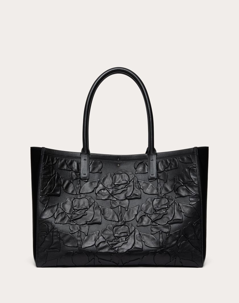Valentino Handbags Borsa Shopping Media Vlogo Locker Tote In Pelle Con Rose Ricamate per Donna in Nero | Valentino IT 2025