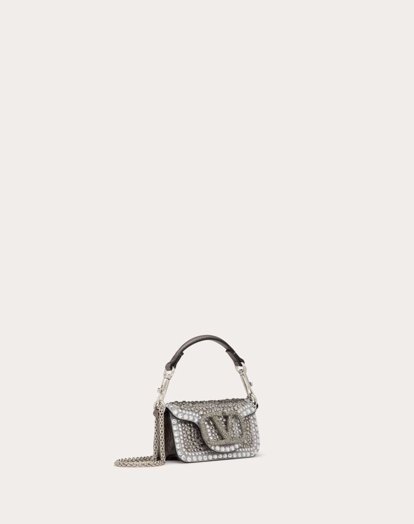 Valentino Handbags Borsa Micro Con Catena Valentino Garavani Locò Con Strass per Donna in Crystal/nero/antracite | Valentino IT In Linea