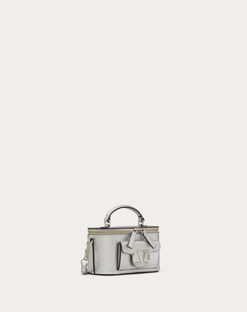 Valentino Handbags Mini Borsa A Mano Locò In Vitello Metallizzato per Donna in Argento | Valentino IT Nuovo