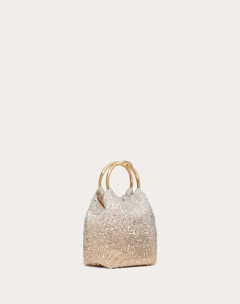 Valentino Handbags Borsa Piccola A Secchiello Valentino Garavani Carry Secrets Ricamata per Donna in Nocciola/crystal/oro | Valentino IT Soddisfazione Garantita