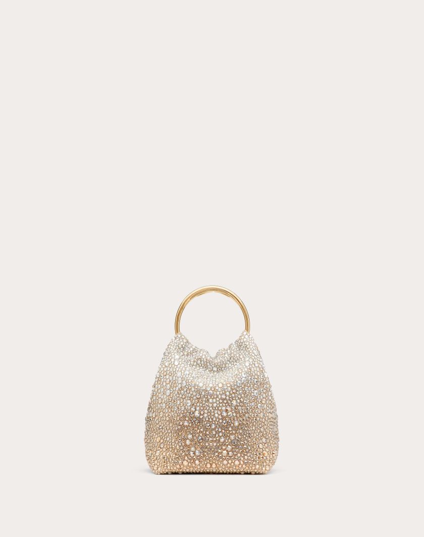 Valentino Handbags Borsa Piccola A Secchiello Valentino Garavani Carry Secrets Ricamata per Donna in Nocciola/crystal/oro | Valentino IT Soddisfazione Garantita