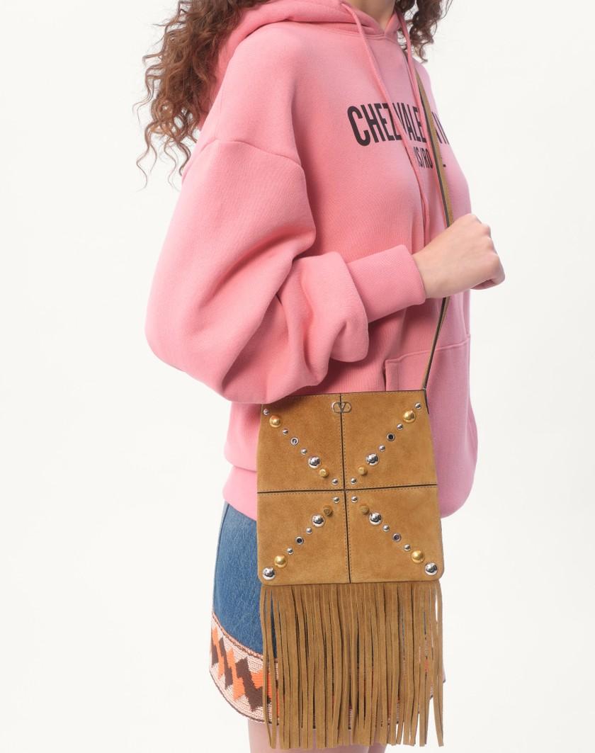 Valentino Handbags Borsa A Spalla Piccola Valentino Garavani Nellcôte In Suede Con Frange per Donna in Havana Beige | Valentino IT Negozi Online