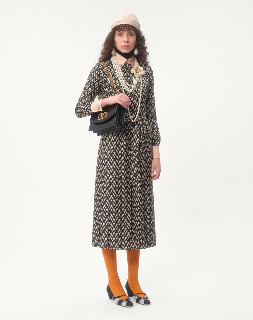Valentino Handbags Abito Midi In Twill Toute La V per Donna in Nero/avorio | Valentino IT Consegna Veloce