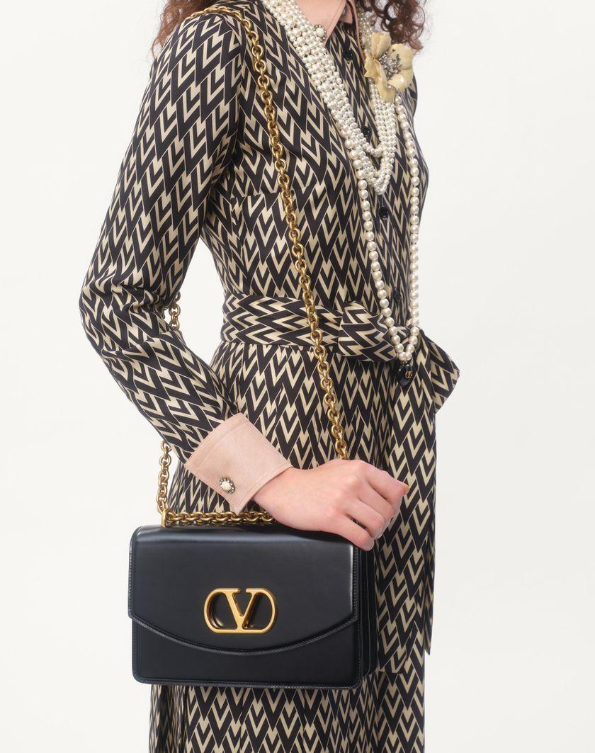 Valentino Handbags Abito Midi In Twill Toute La V per Donna in Nero/avorio | Valentino IT Consegna Veloce