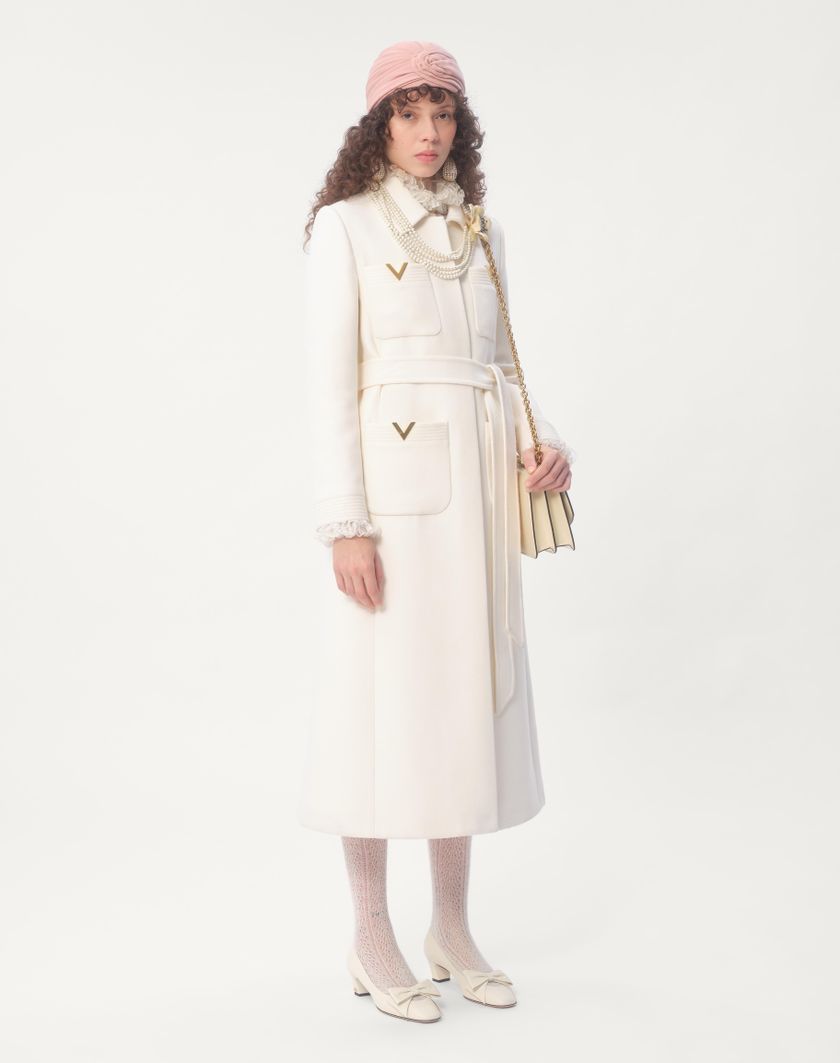Valentino Handbags Cappotto In Drill Double per Donna in Avorio | Valentino IT Super Saving Price