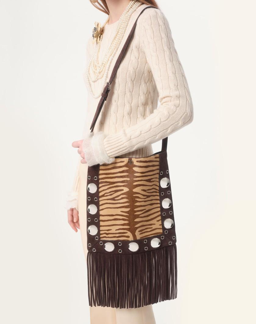Valentino Handbags Borsa A Spalla Valentino Garavani Nellcôte In Vitello Effetto Pony Animalier Con Frange per Donna in Beige/marrone | Valentino IT Affare Del Giorno
