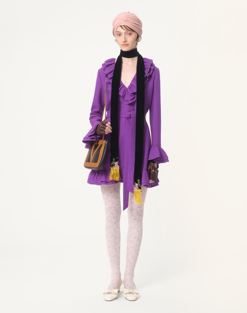 Valentino Handbags Abito Corto In Crepe Couture per Donna in Violet | Valentino IT Outlet