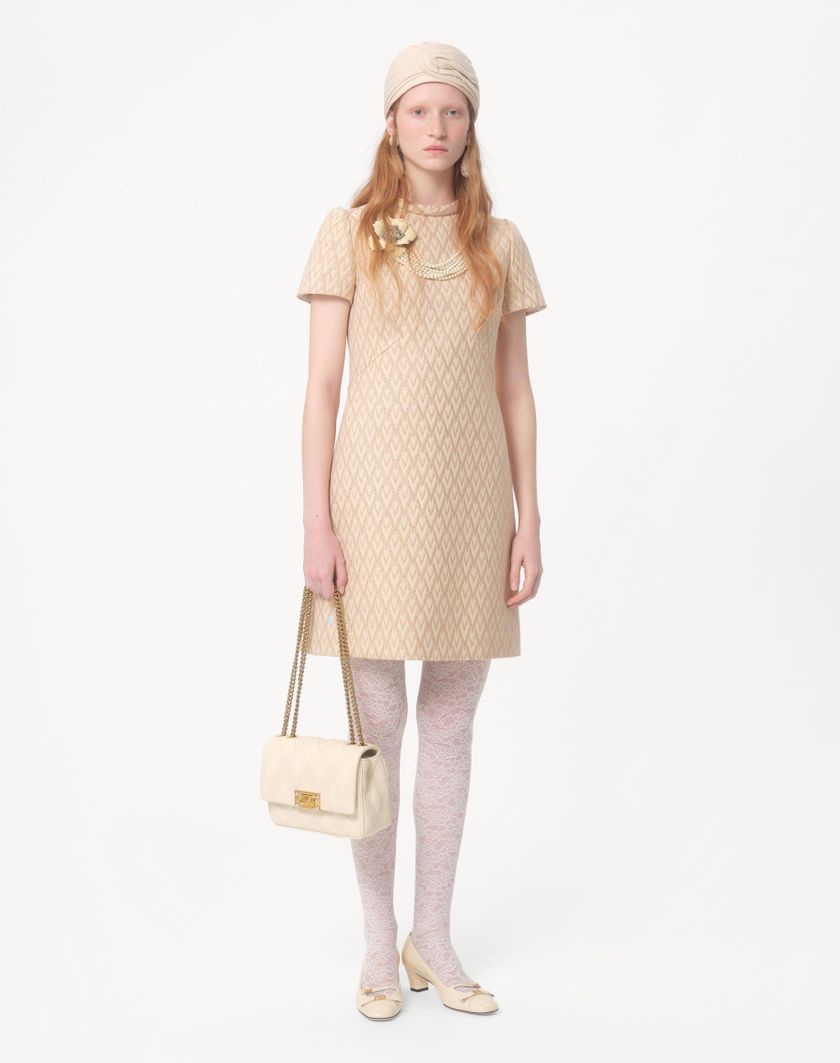 Valentino Handbags Abito Corto In Lurex Jacquard Toute La V per Donna in Avorio/oro | Valentino IT Vendita Calda