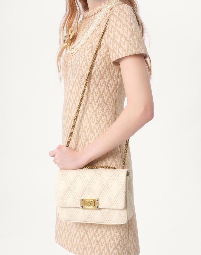 Valentino Handbags Abito Corto In Lurex Jacquard Toute La V per Donna in Avorio/oro | Valentino IT Vendita Calda