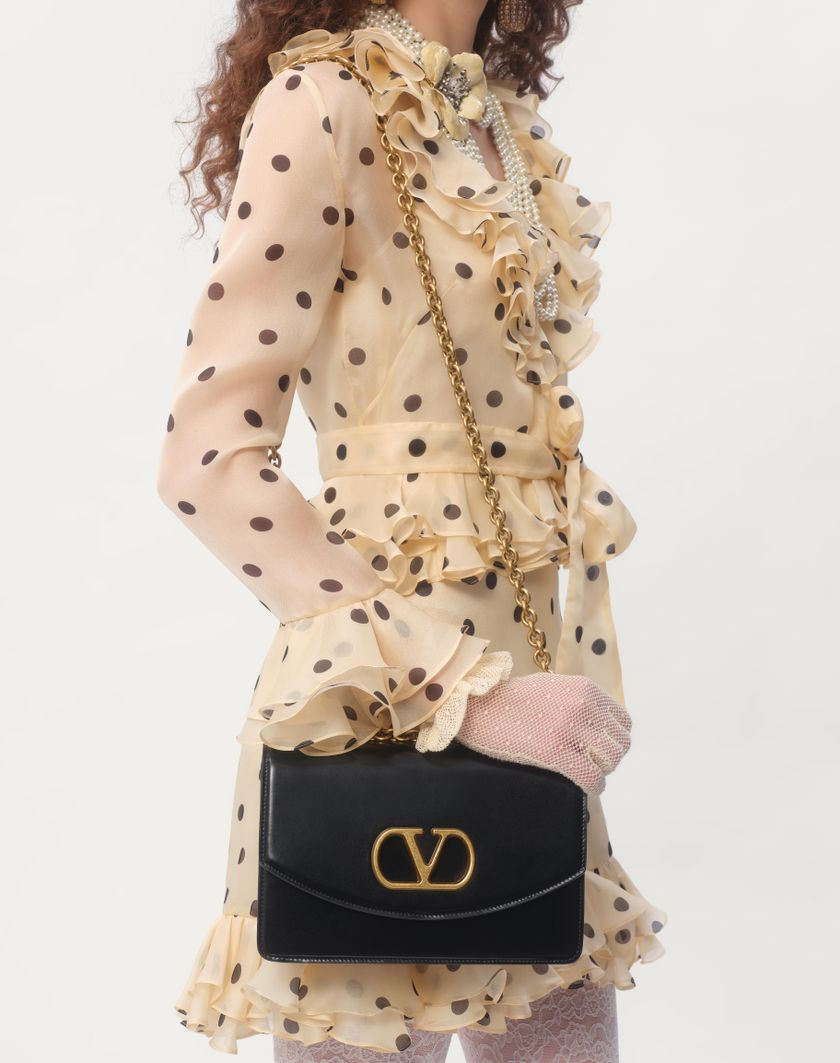 Valentino Handbags Abito Corto In Organza Stampa Pois Spots per Donna in Avorio/nero | Valentino IT Vendita Economica