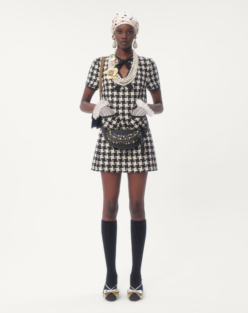 Valentino Handbags Abito Corto In Damier Light Tweed per Donna in Avorio/nero | Valentino IT In Saldo