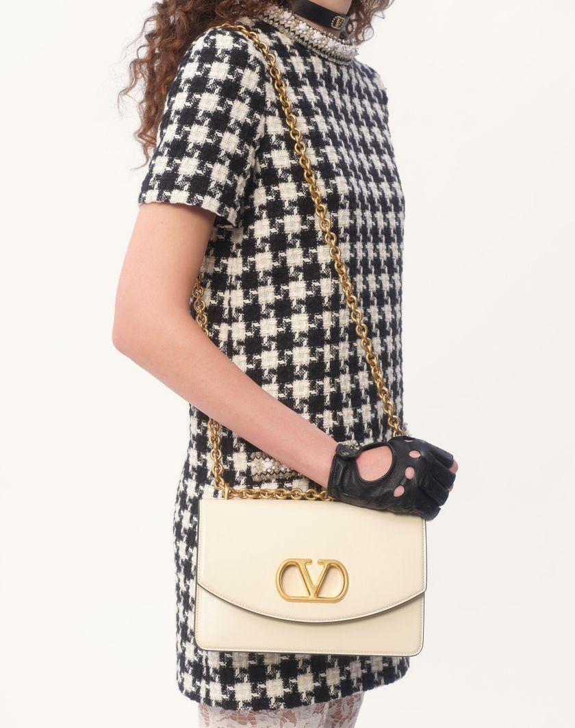 Valentino Handbags Abito Corto In Damier Light Tweed Ricamato per Donna in Avorio/nero | Valentino IT Moda