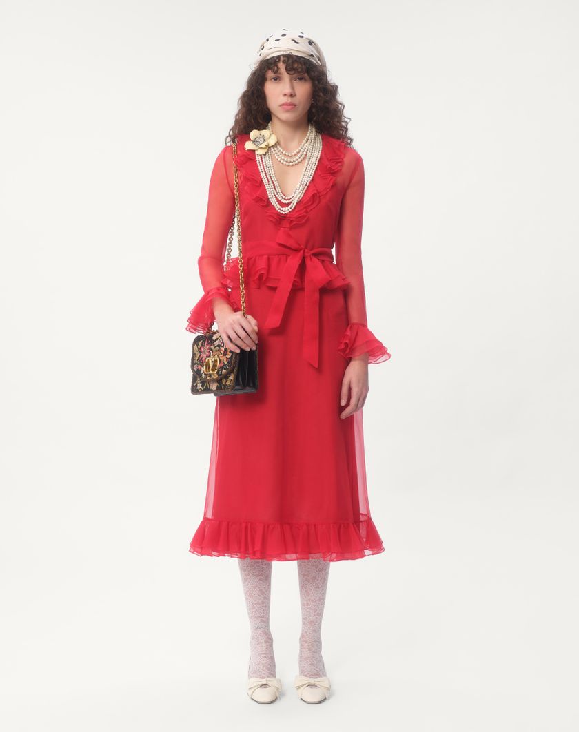 Valentino Handbags Abito Midi In Organza per Donna in Rosso | Valentino IT Italy