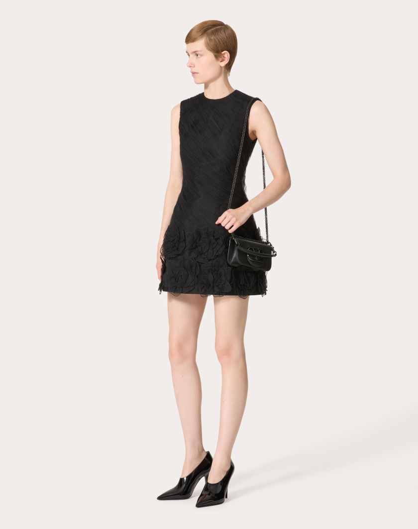 Valentino Handbags Abito Corto In Tulle Illusione Ricamato per Donna in Nero | Valentino IT Spedizione Gratuita