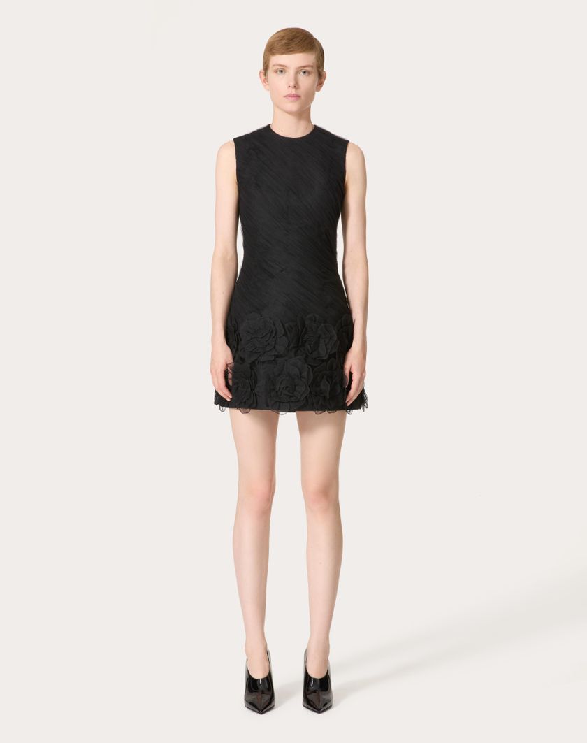 Valentino Handbags Abito Corto In Tulle Illusione Ricamato per Donna in Nero | Valentino IT Spedizione Gratuita