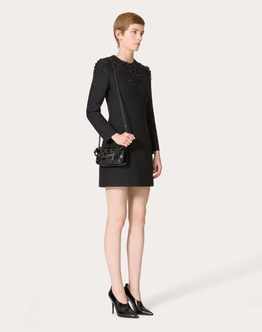 Valentino Handbags Abito Corto In Crepe Couture Ricamato per Donna in Nero | Valentino IT Qualità Garantita
