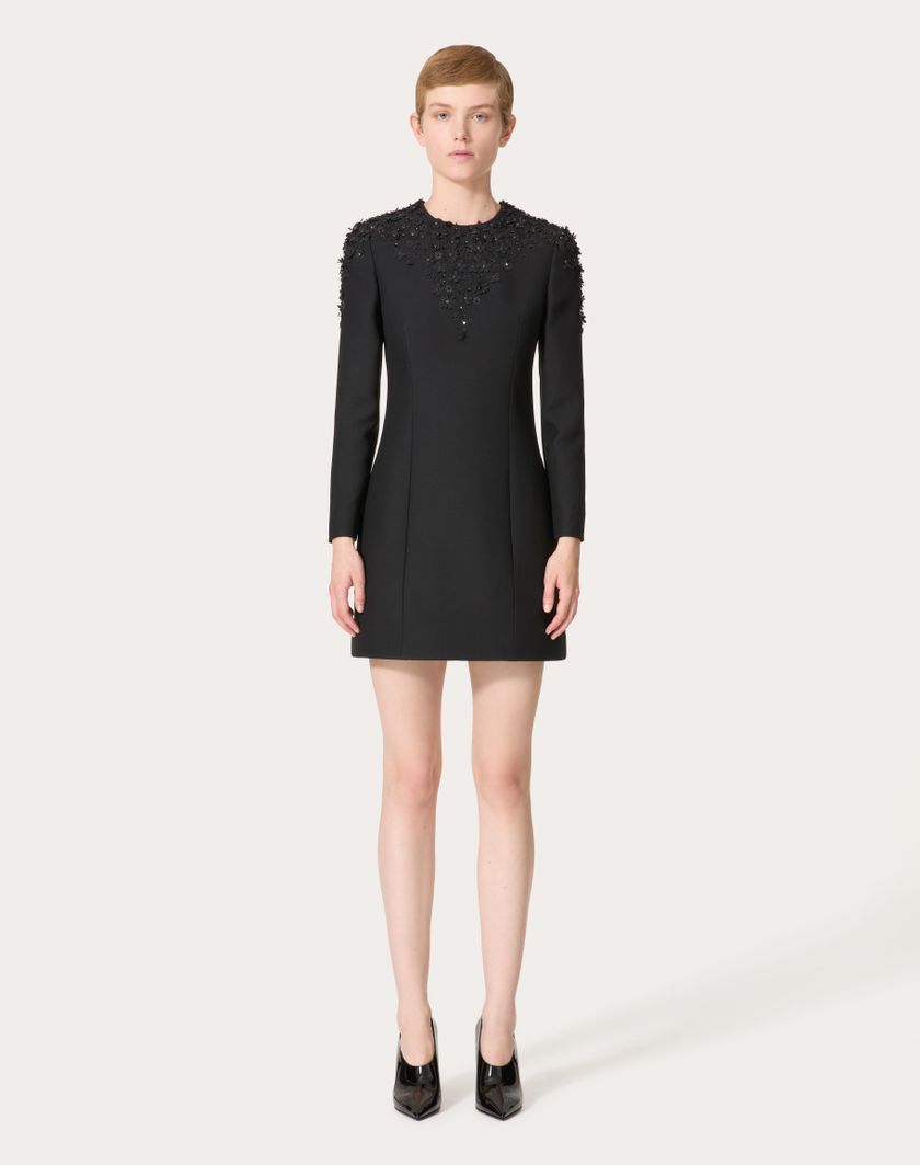 Valentino Handbags Abito Corto In Crepe Couture Ricamato per Donna in Nero | Valentino IT Qualità Garantita
