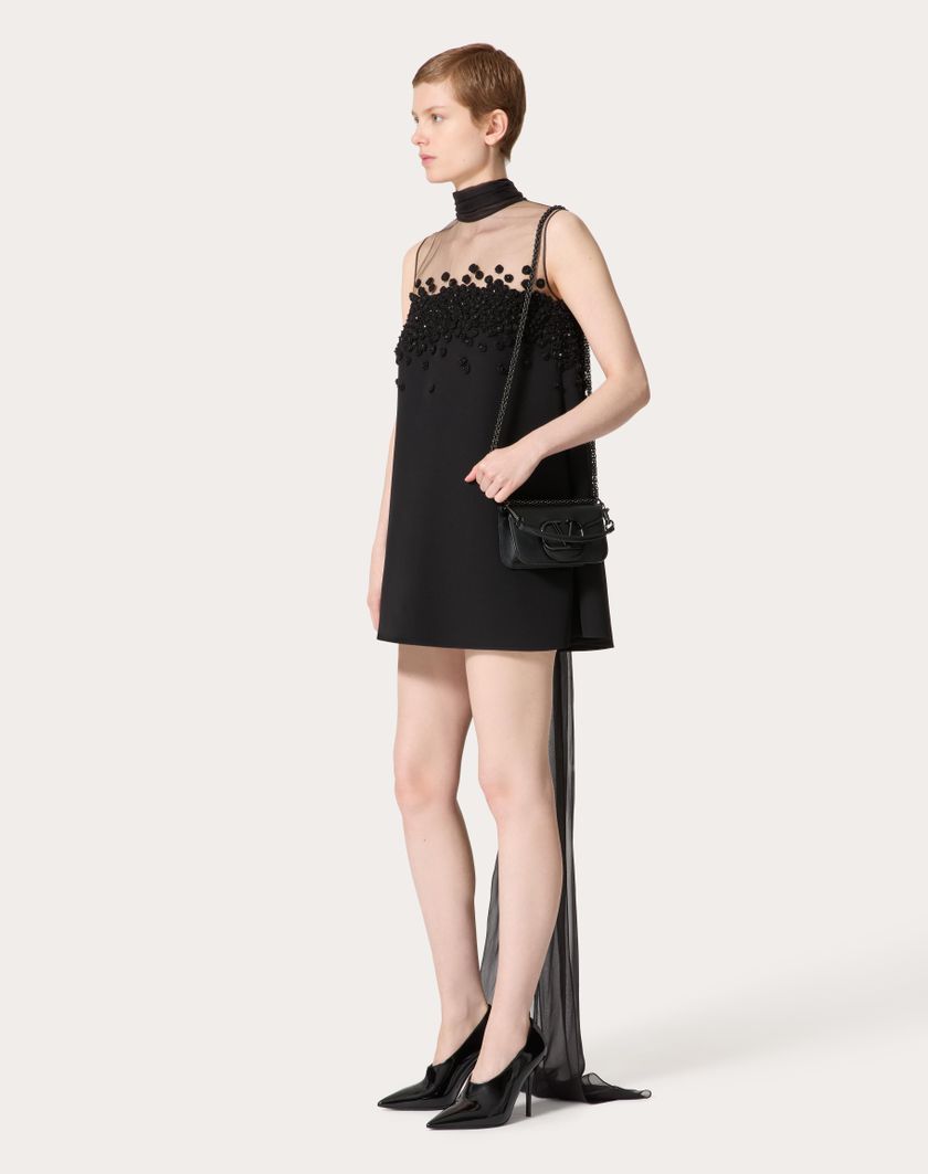 Valentino Handbags Abito Corto In Structured Couture Ricamato per Donna in Nero | Valentino IT Shopping Online