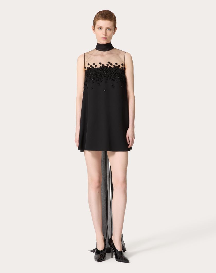 Valentino Handbags Abito Corto In Structured Couture Ricamato per Donna in Nero | Valentino IT Shopping Online